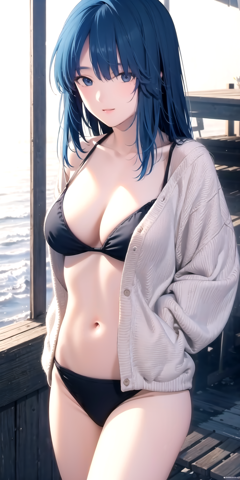 00033-2364335595-1girl，solo，bikini , seaside,  _lora_girl_20231012225721_1 _lbw=1,0,0,0,0,0,0,0,1,1,1,1,0,0,0,0,0_ blue hair,, (masterpiece_1.2),.png